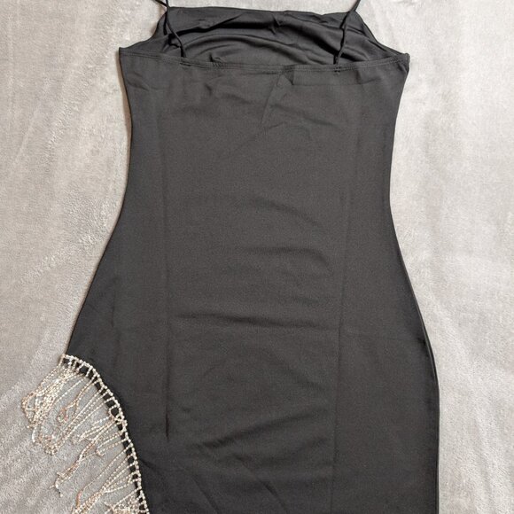 Black Rhinestone Fringe Mini Dress | Spaghetti Strap Night Out Style - Picture 3 of 8